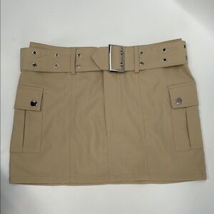 Tan Khaki Cargo Mini Skirt with Belt Size 30” Waist approx. size 11